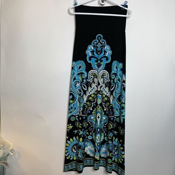 MSK Dress Womens Small Black blue green Strapless Paisley Print Floor Maxi - Picture 6 of 13